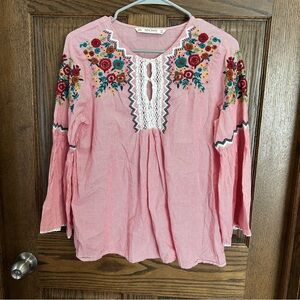 Zara Pink Floral Embroidered Blouse